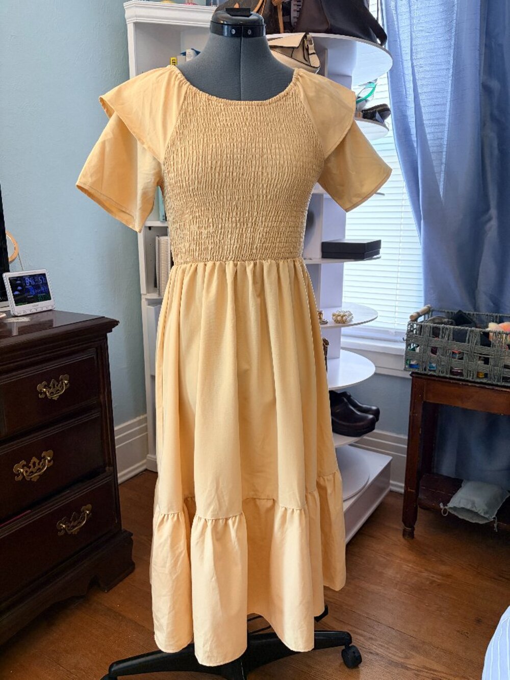 Jessakae Collection Yellow Smocked Midi Dress Small Cottagecore Prairie Feminine